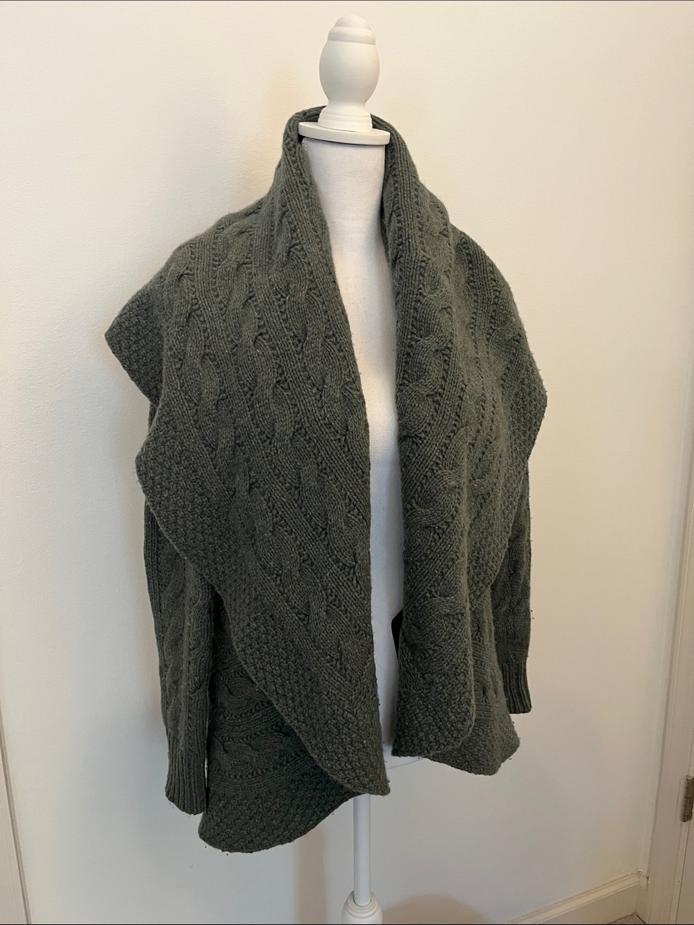 Rugby Ralph Lauren Green Cable-Knit Open Front Cardigan